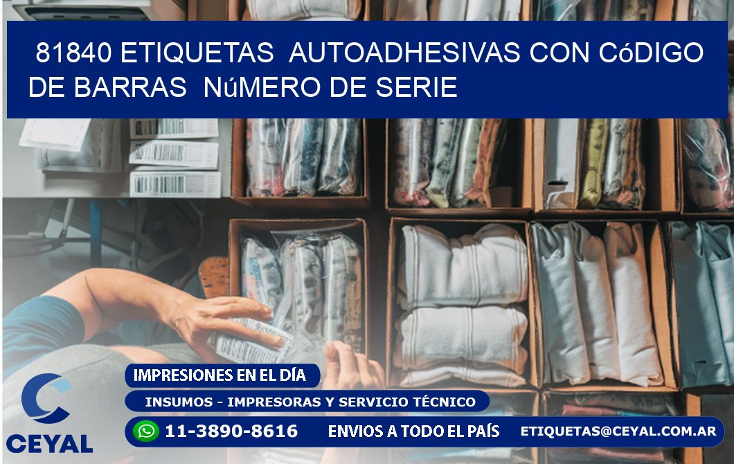 81840 etiquetas autoadhesivas con código de barras número de serie