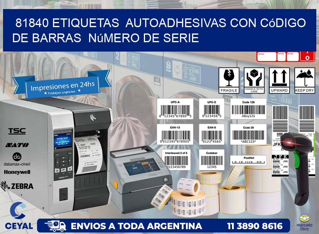 81840 etiquetas autoadhesivas con código de barras número de serie