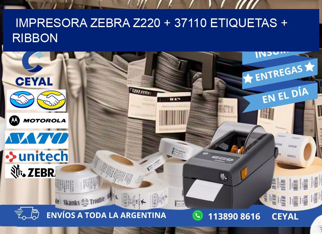 impresora zebra z220 + 37110 etiquetas + ribbon