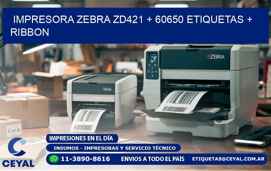 impresora zebra zd421 + 60650 etiquetas + ribbon