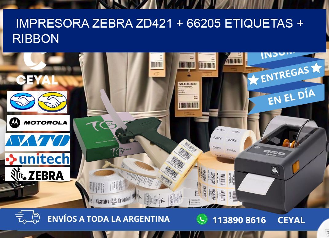 impresora zebra zd421 + 66205 etiquetas + ribbon