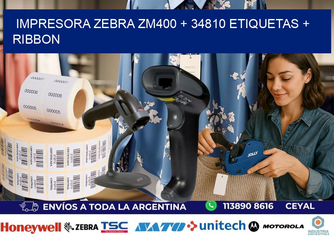 impresora zebra zm400 + 34810 etiquetas + ribbon