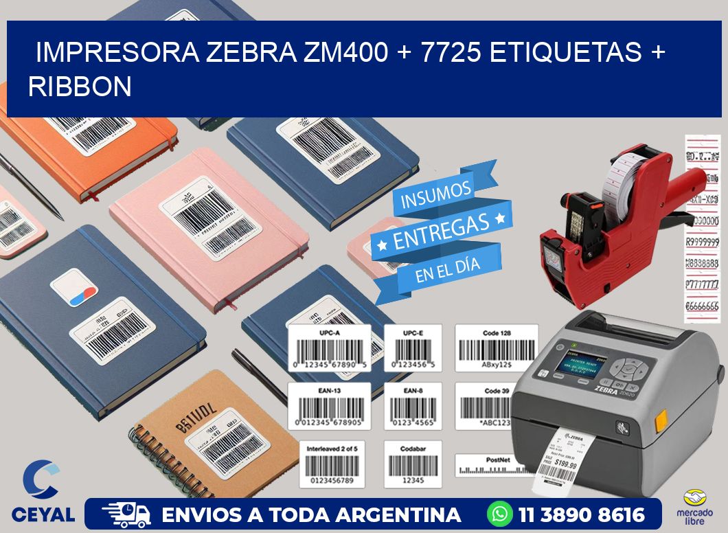 impresora zebra zm400 + 7725 etiquetas + ribbon