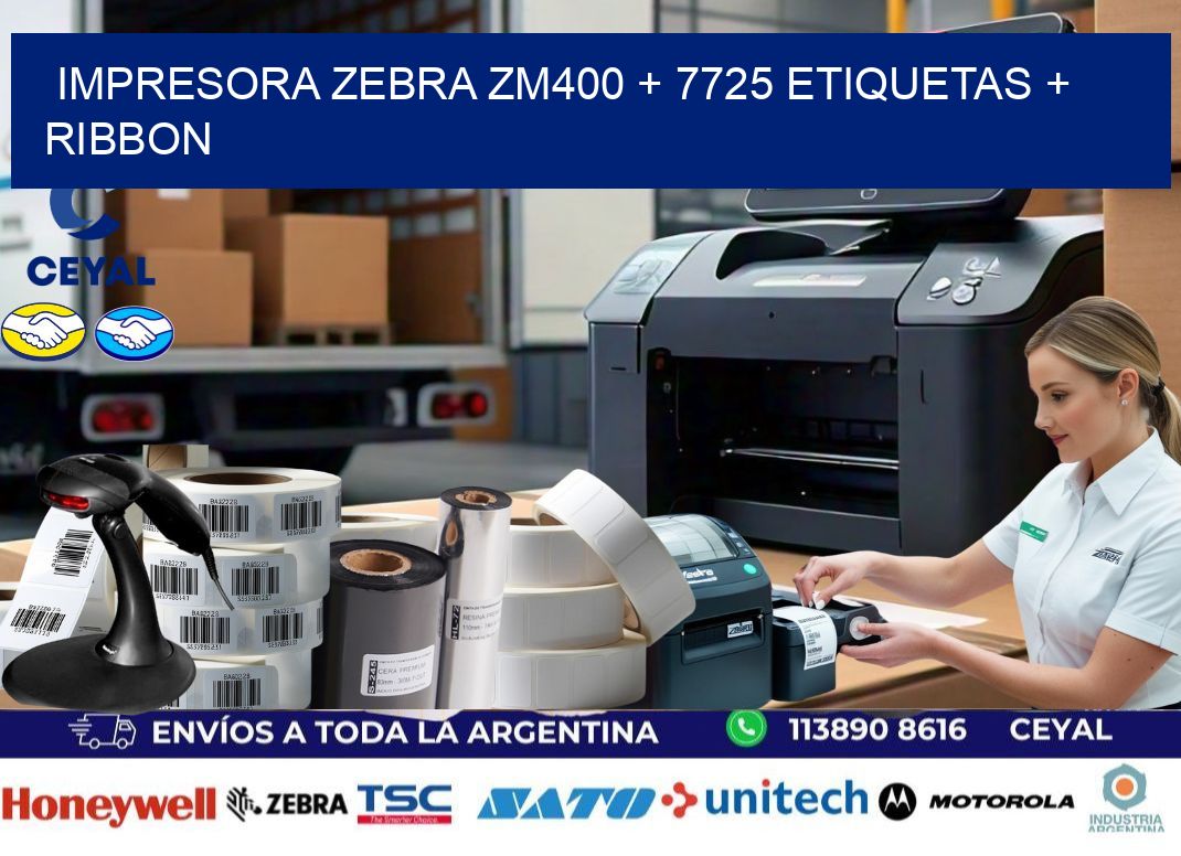 impresora zebra zm400 + 7725 etiquetas + ribbon
