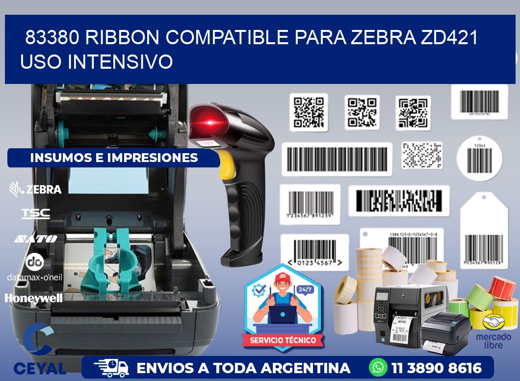83380 ribbon compatible para zebra zd421 uso intensivo