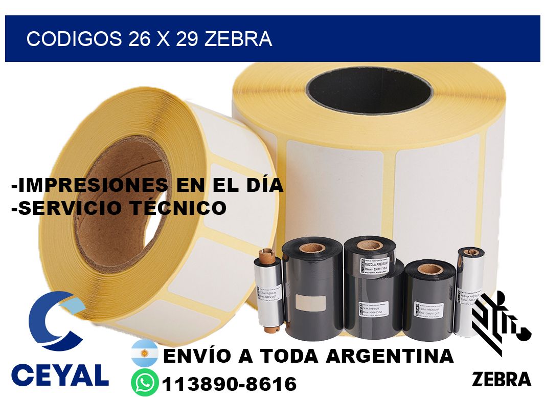 codigos 26 x 29 zebra
