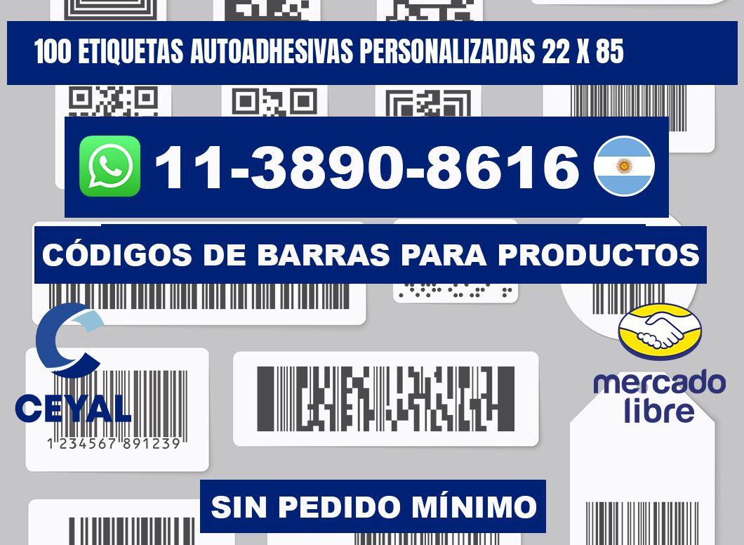 100 Etiquetas autoadhesivas personalizadas 22 x 85