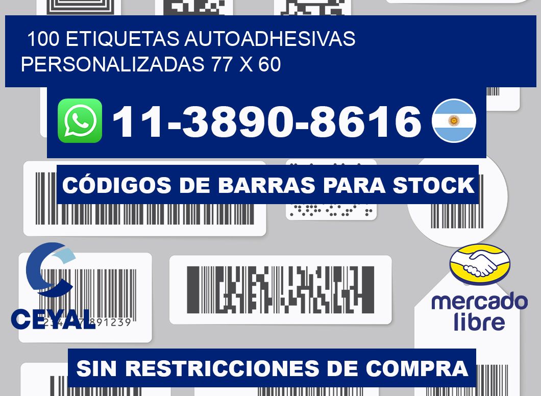 100 Etiquetas autoadhesivas personalizadas 77 x 60