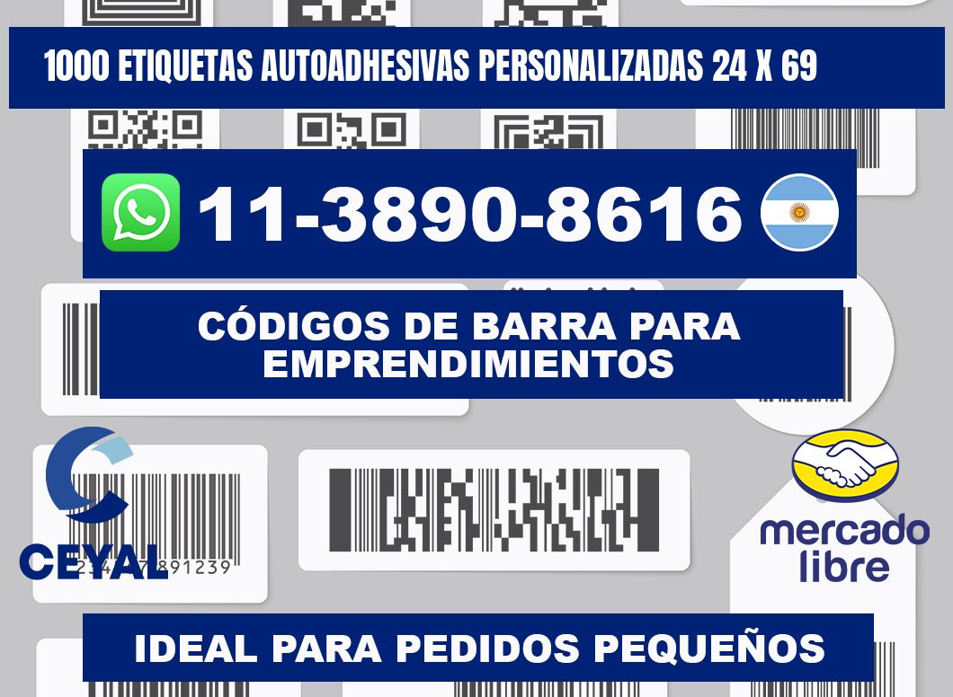 1000 Etiquetas autoadhesivas personalizadas 24 x 69