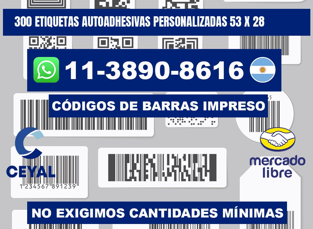 300 Etiquetas autoadhesivas personalizadas 53 x 28