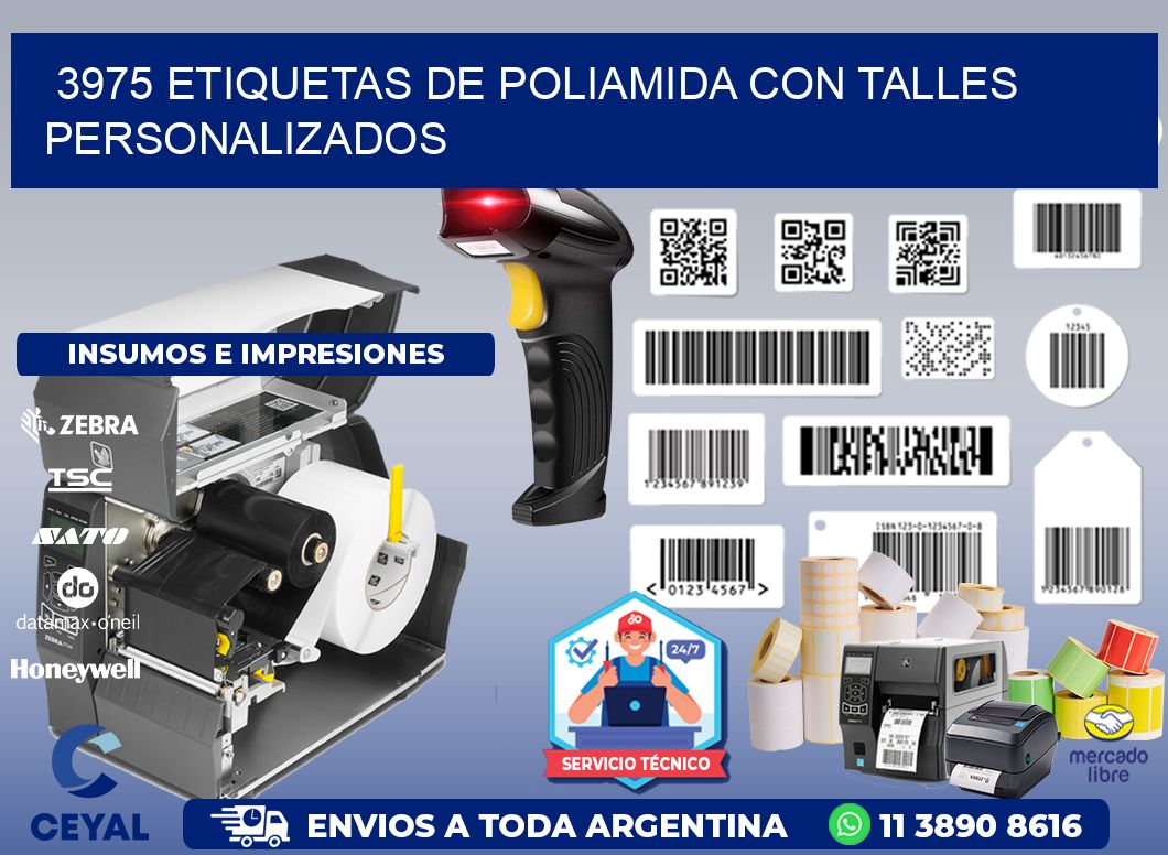 3975 Etiquetas de poliamida con talles personalizados