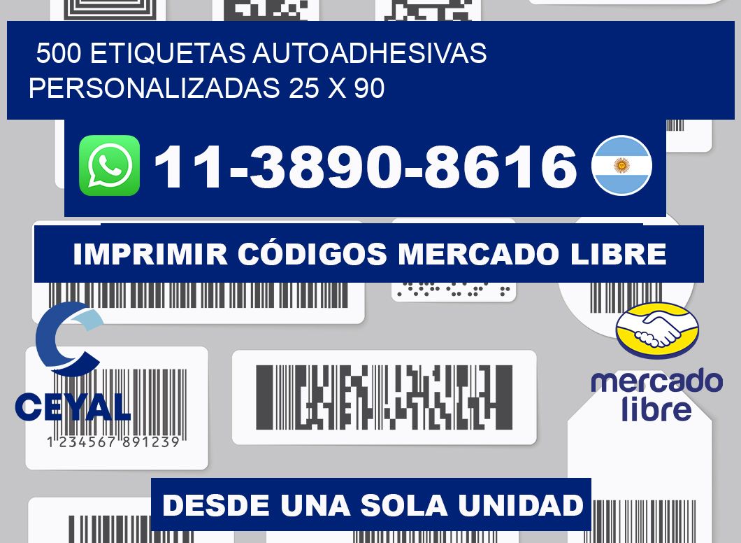 500 Etiquetas autoadhesivas personalizadas 25 x 90