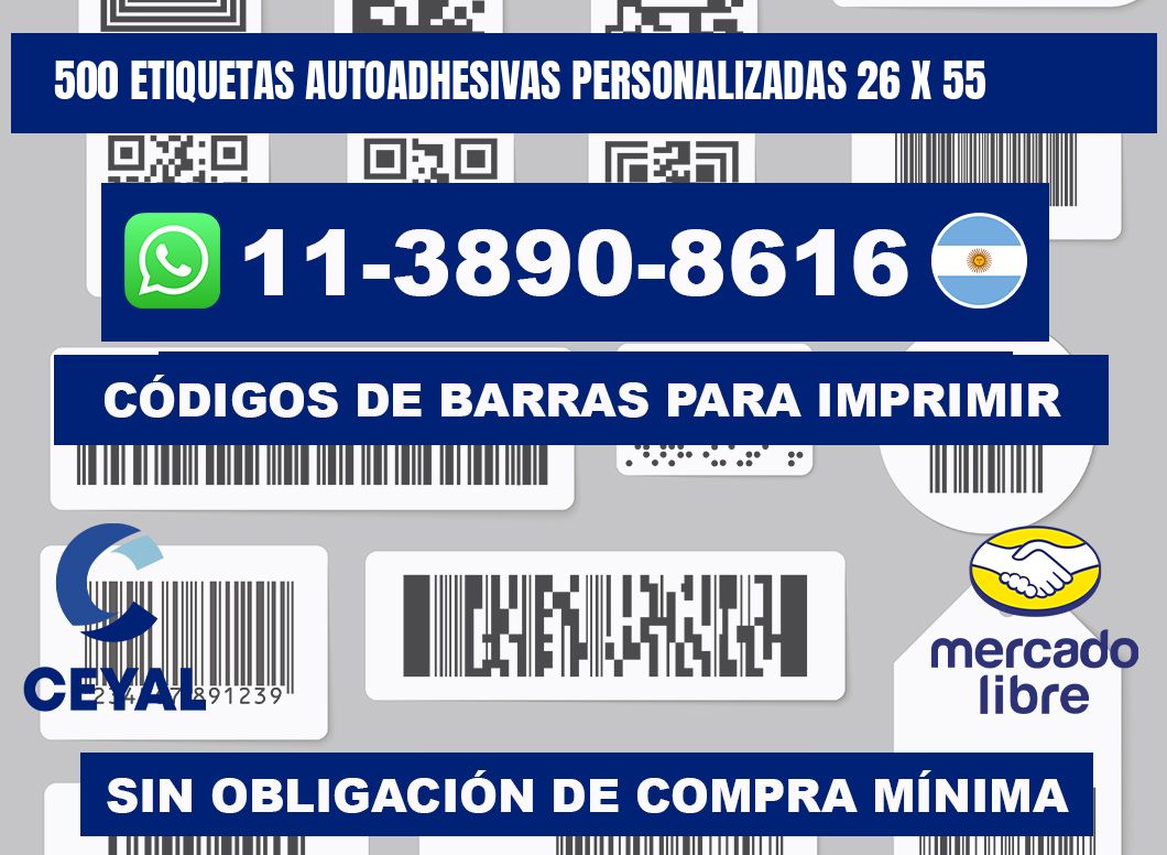 500 Etiquetas autoadhesivas personalizadas 26 x 55