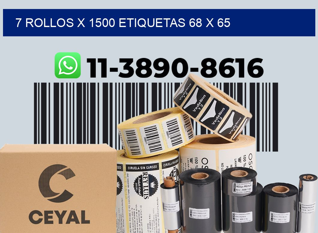 7 rollos x 1500 etiquetas 68 x 65