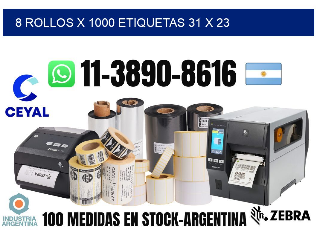 8 rollos x 1000 etiquetas 31 x 23