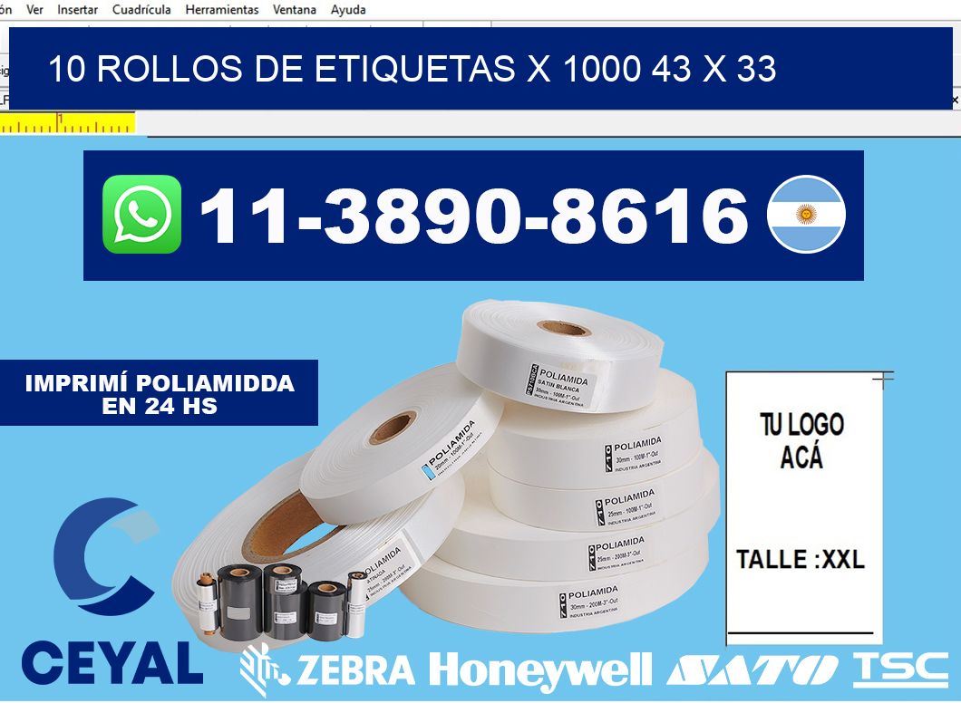 10 rollos de etiquetas x 1000 43 x 33