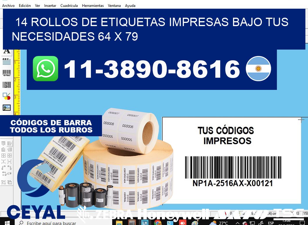 14 rollos de etiquetas impresas bajo tus necesidades 64 x 79