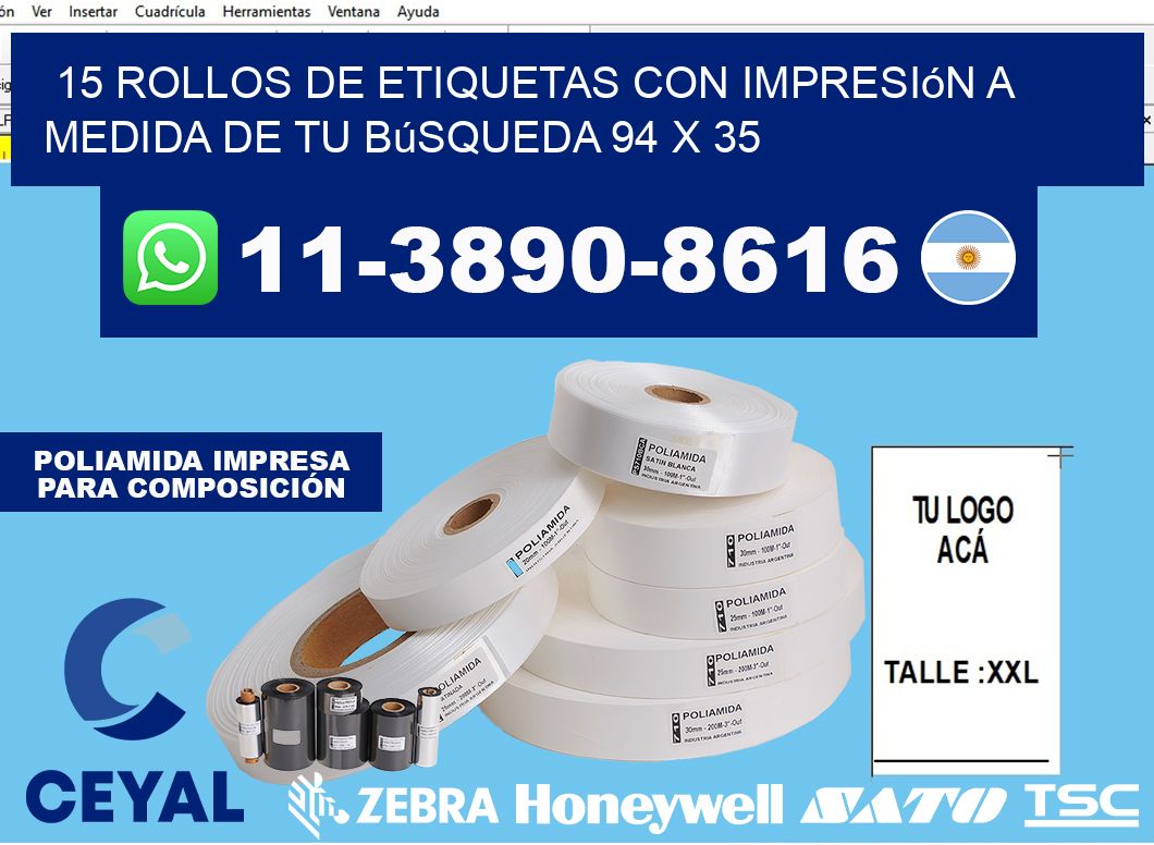 15 rollos de etiquetas con impresión a medida de tu búsqueda 94 x 35