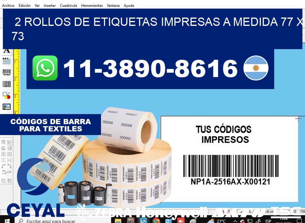 2 rollos de etiquetas impresas a medida 77 x 73