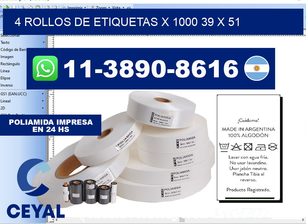 4 rollos de etiquetas x 1000 39 x 51
