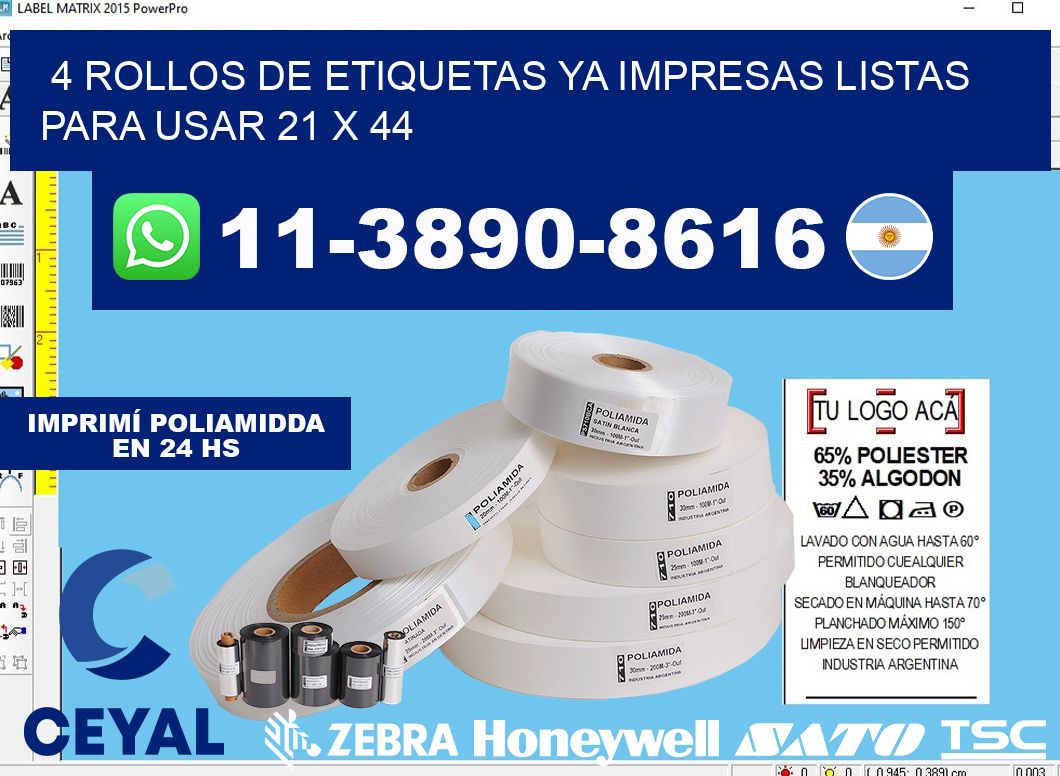 4 rollos de etiquetas ya impresas listas para usar 21 x 44