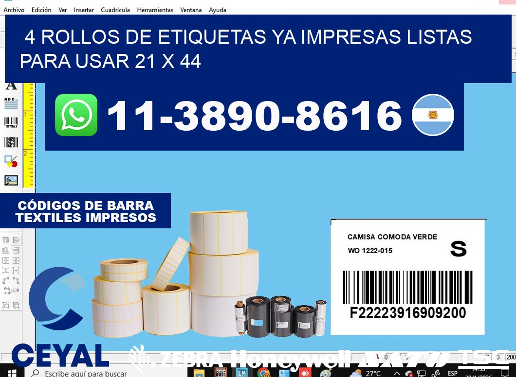 4 rollos de etiquetas ya impresas listas para usar 21 x 44