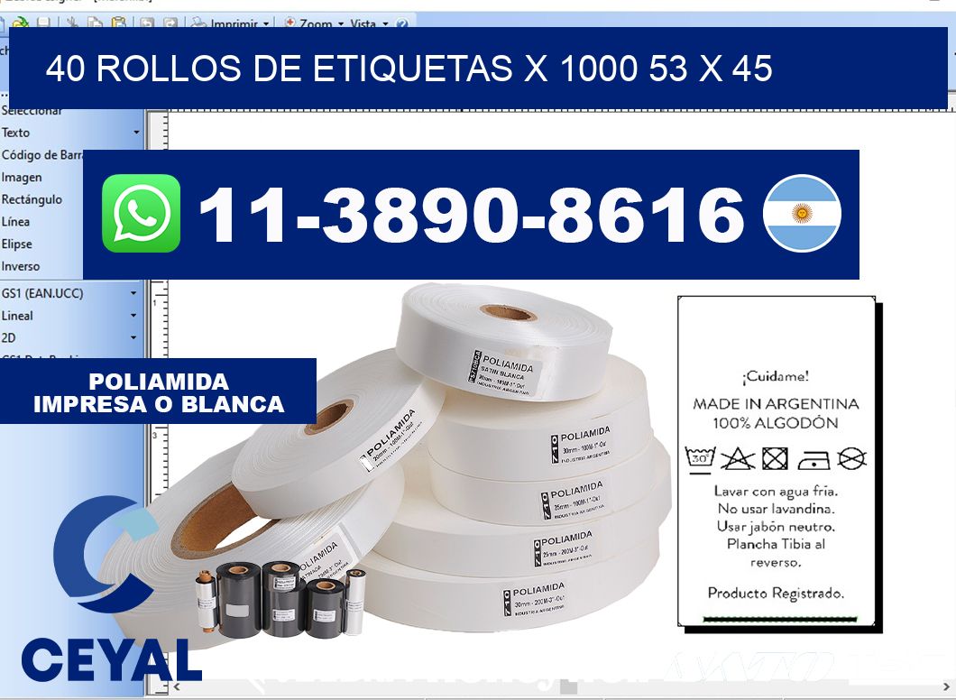 40 rollos de etiquetas x 1000 53 x 45