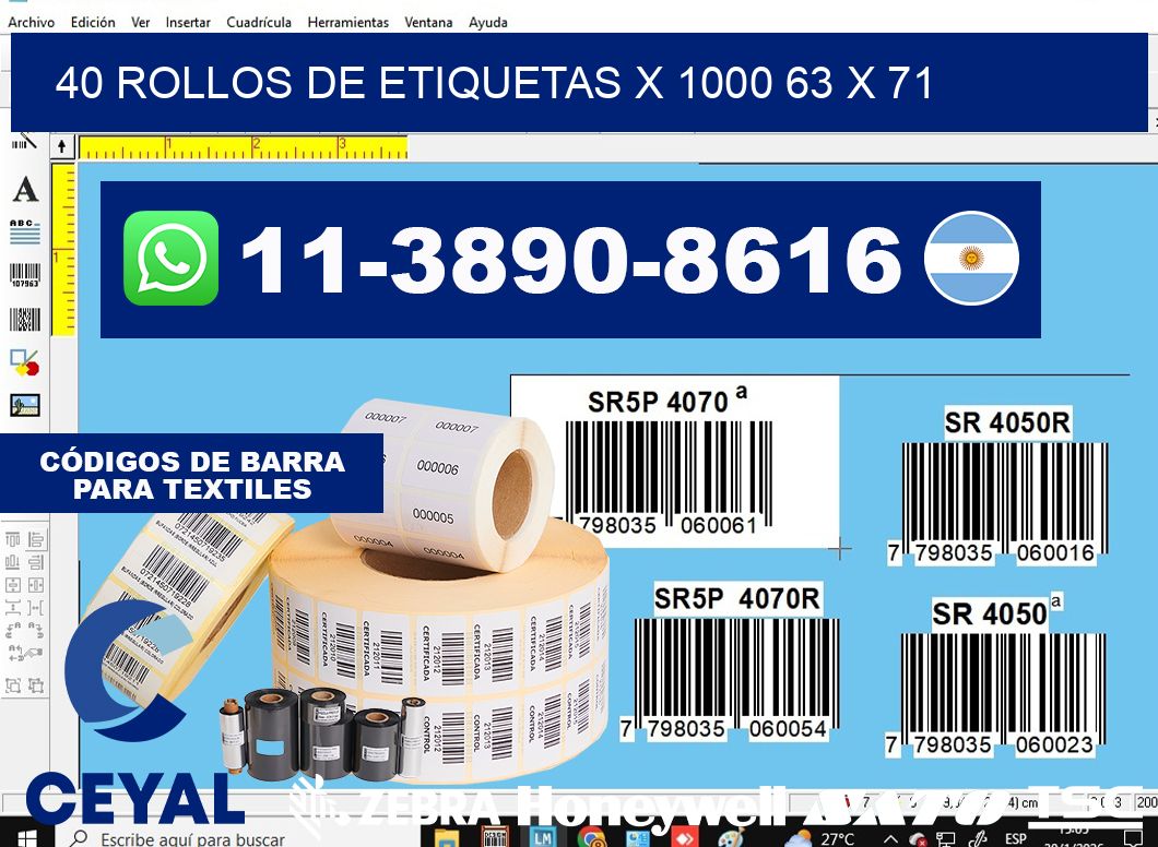 40 rollos de etiquetas x 1000 63 x 71