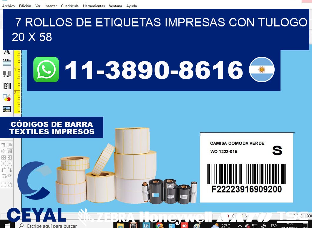 7 rollos de etiquetas impresas con tulogo 20 x 58