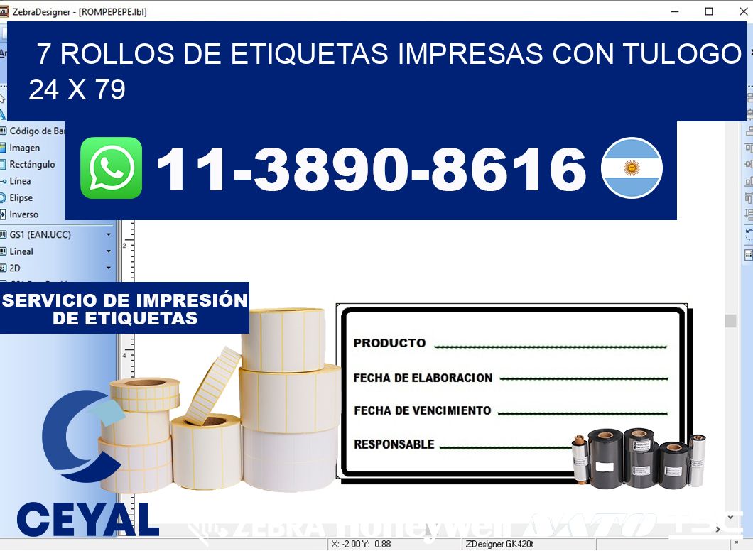 7 rollos de etiquetas impresas con tulogo 24 x 79
