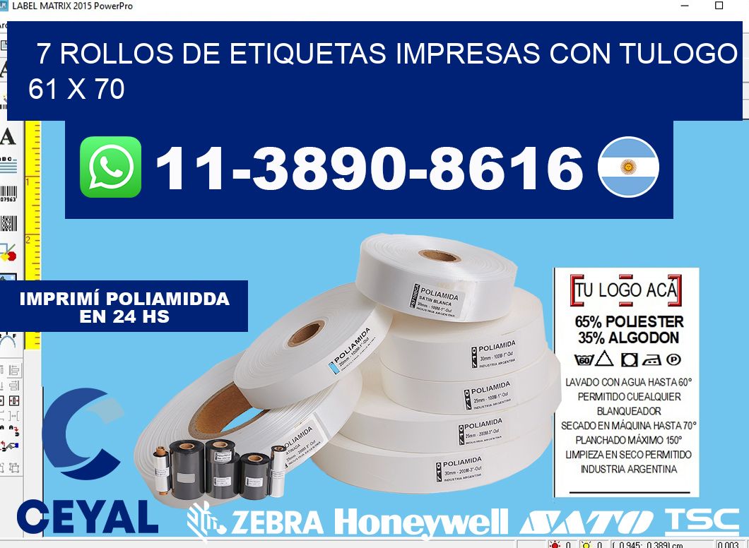 7 rollos de etiquetas impresas con tulogo 61 x 70