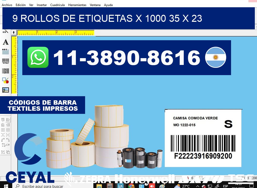 9 rollos de etiquetas x 1000 35 x 23