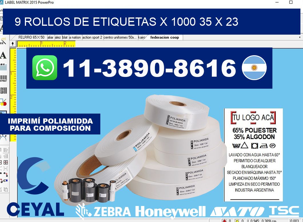 9 rollos de etiquetas x 1000 35 x 23