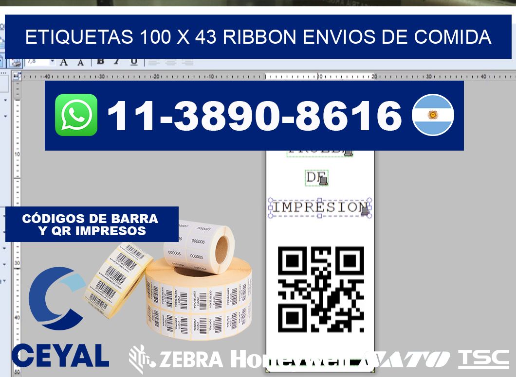 etiquetas 100 x 43 ribbon envios de comida