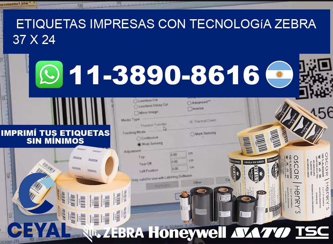 etiquetas impresas con tecnología Zebra 37 x 24