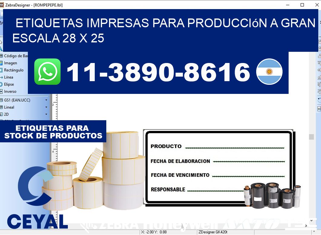etiquetas impresas para producción a gran escala 28 x 25