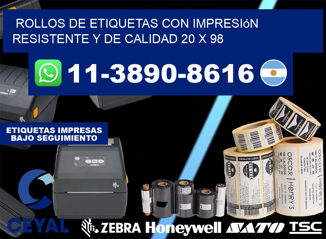 rollos de etiquetas con impresión resistente y de calidad 20 x 98