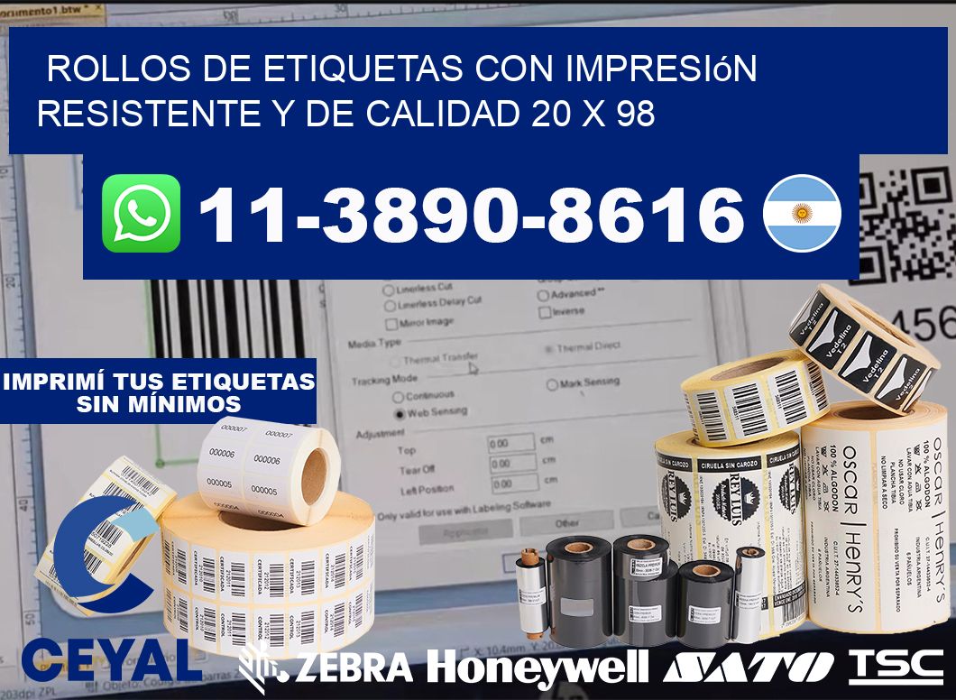 rollos de etiquetas con impresión resistente y de calidad 20 x 98