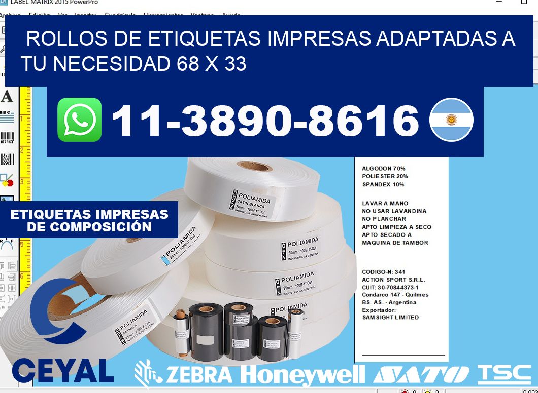 rollos de etiquetas impresas adaptadas a tu necesidad 68 x 33