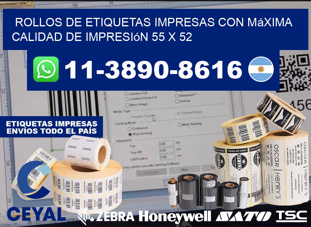 rollos de etiquetas impresas con máxima calidad de impresión 55 x 52