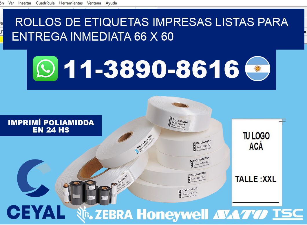 rollos de etiquetas impresas listas para entrega inmediata 66 x 60