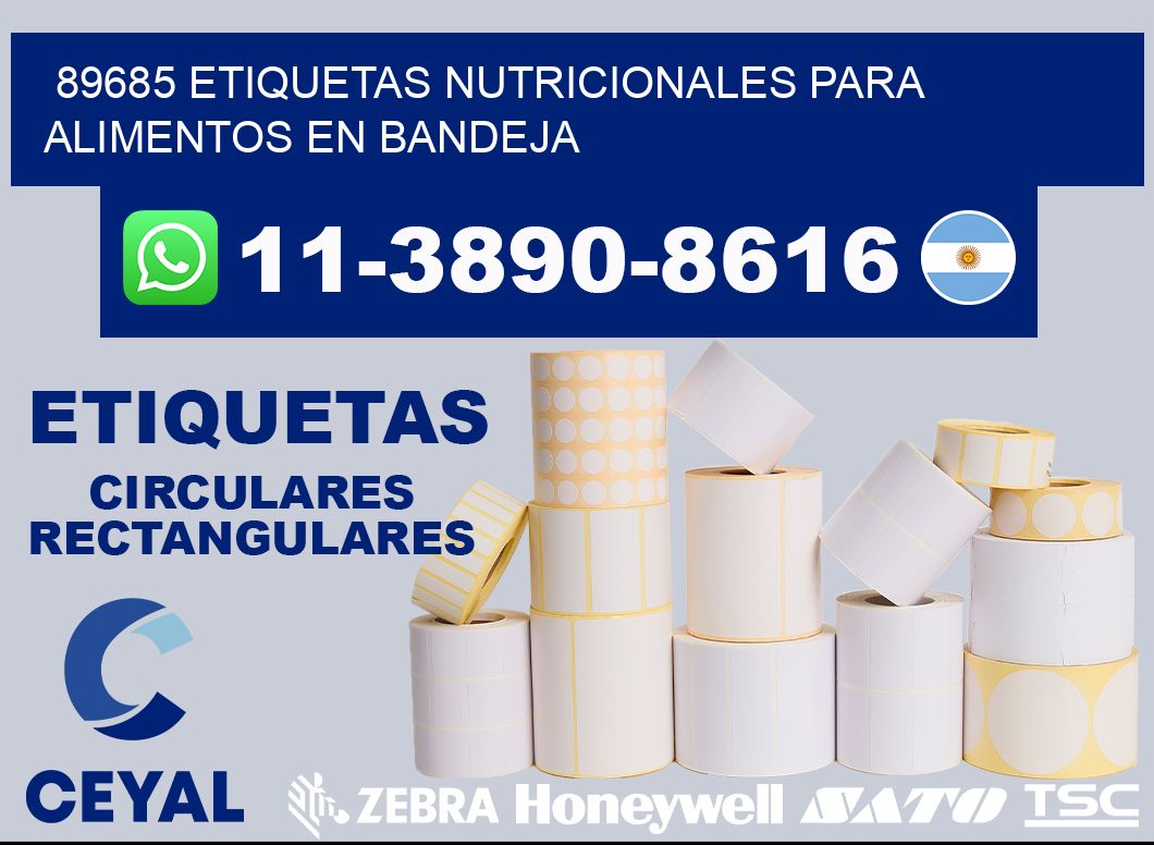 89685 etiquetas nutricionales para alimentos en bandeja