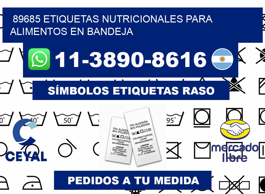 89685 etiquetas nutricionales para alimentos en bandeja