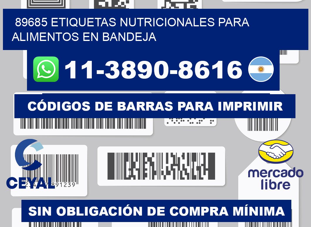 89685 etiquetas nutricionales para alimentos en bandeja