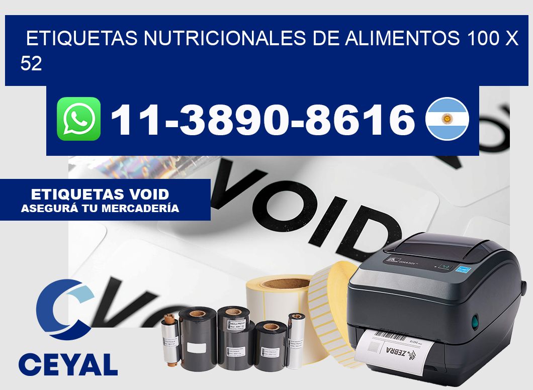 Etiquetas nutricionales de alimentos 100 x 52
