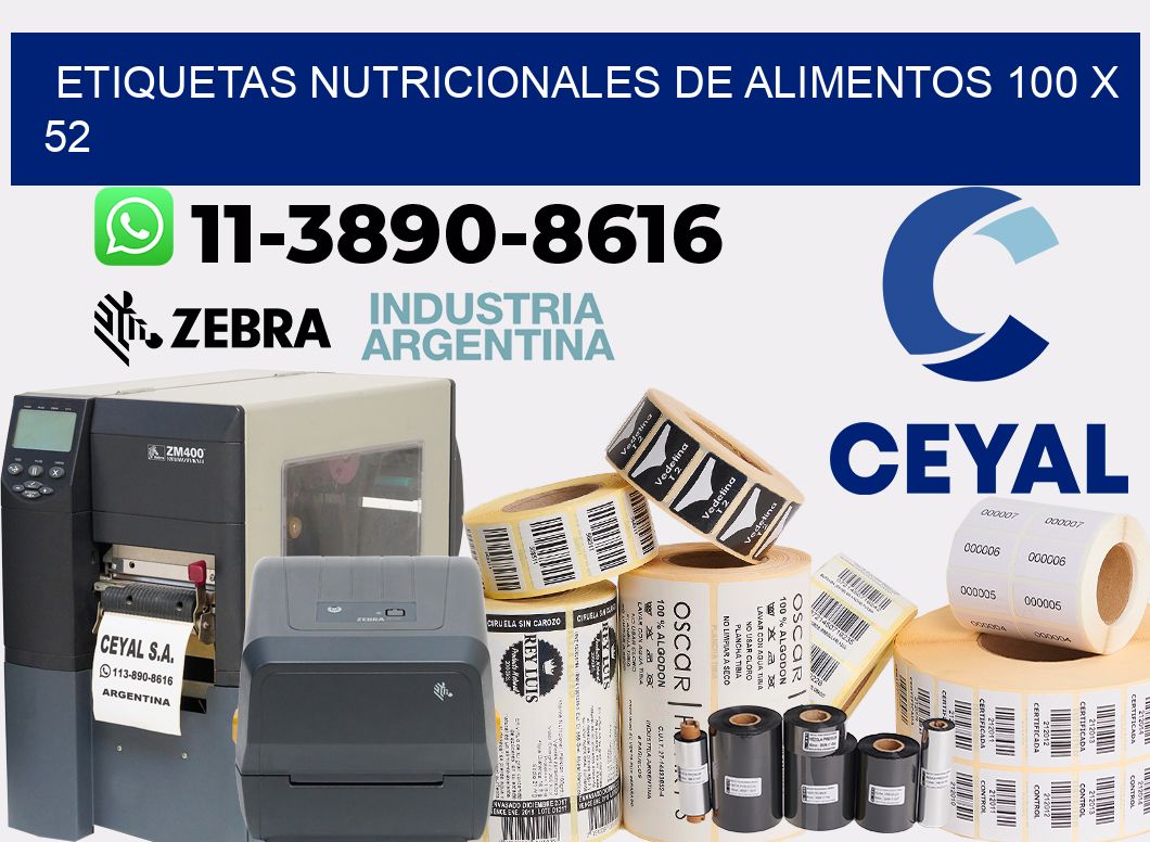 Etiquetas nutricionales de alimentos 100 x 52