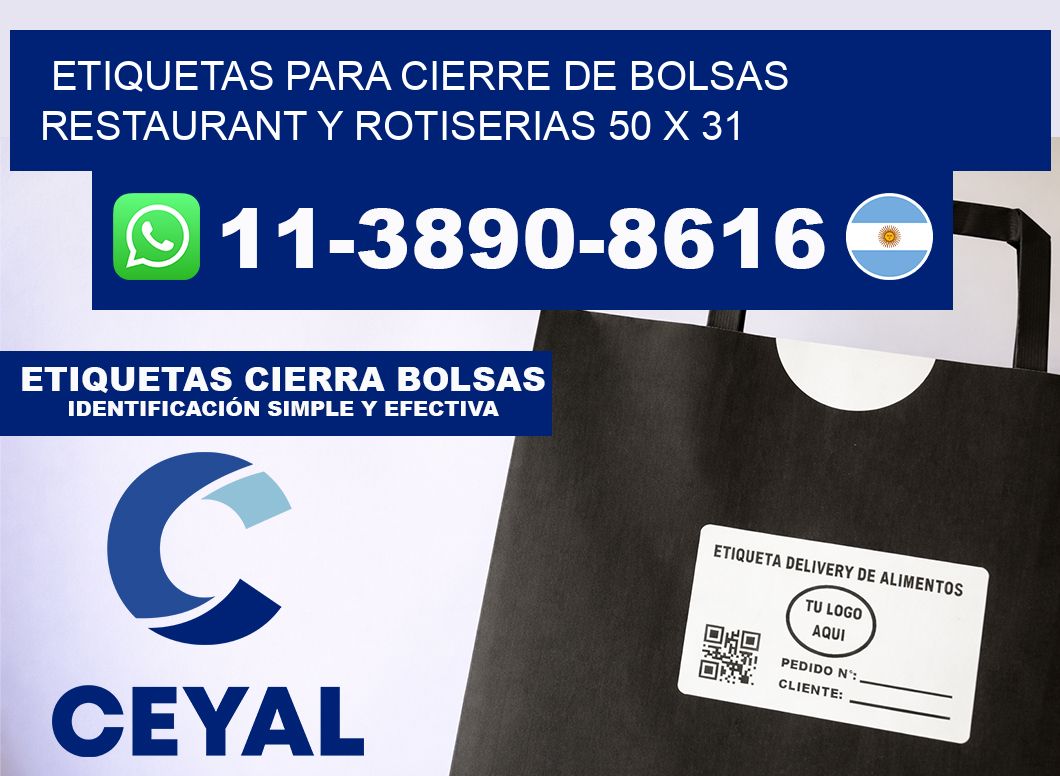 ETIQUETAS PARA CIERRE DE BOLSAS RESTAURANT Y ROTISERIAS 50 x 31