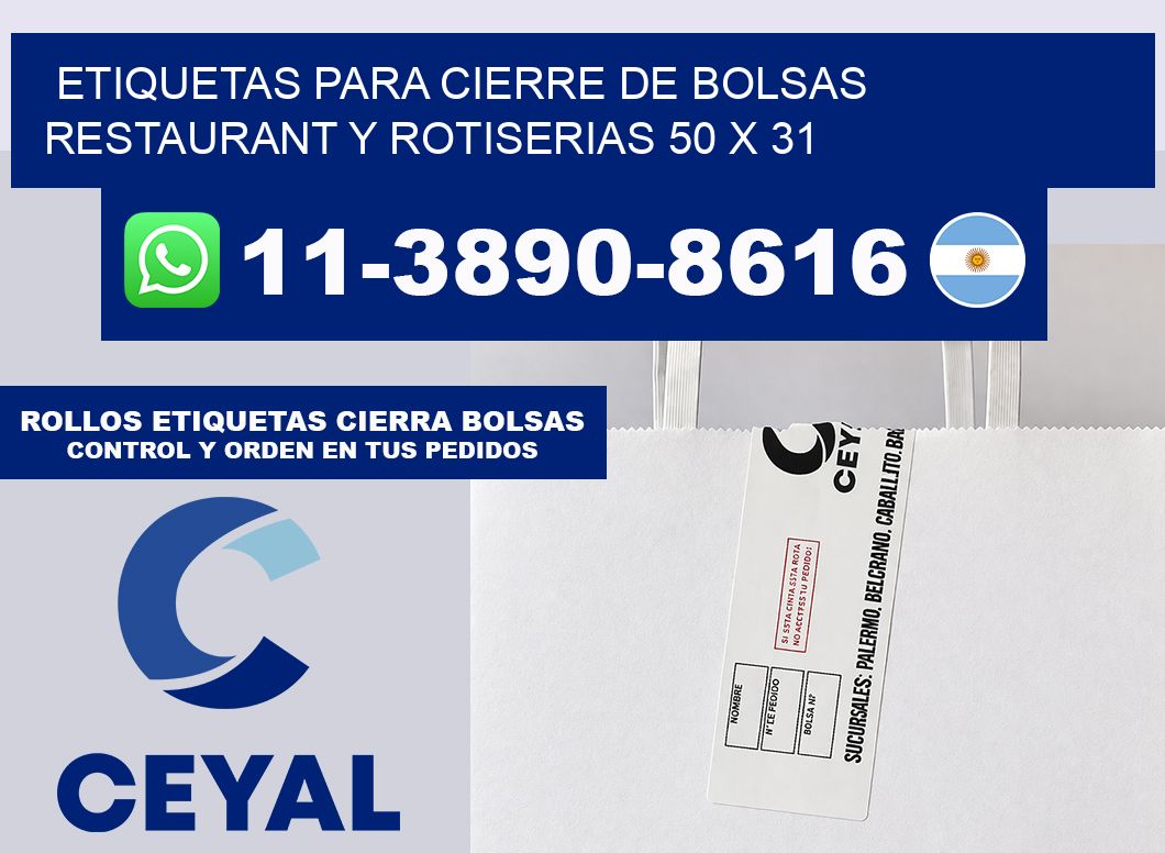 ETIQUETAS PARA CIERRE DE BOLSAS RESTAURANT Y ROTISERIAS 50 x 31