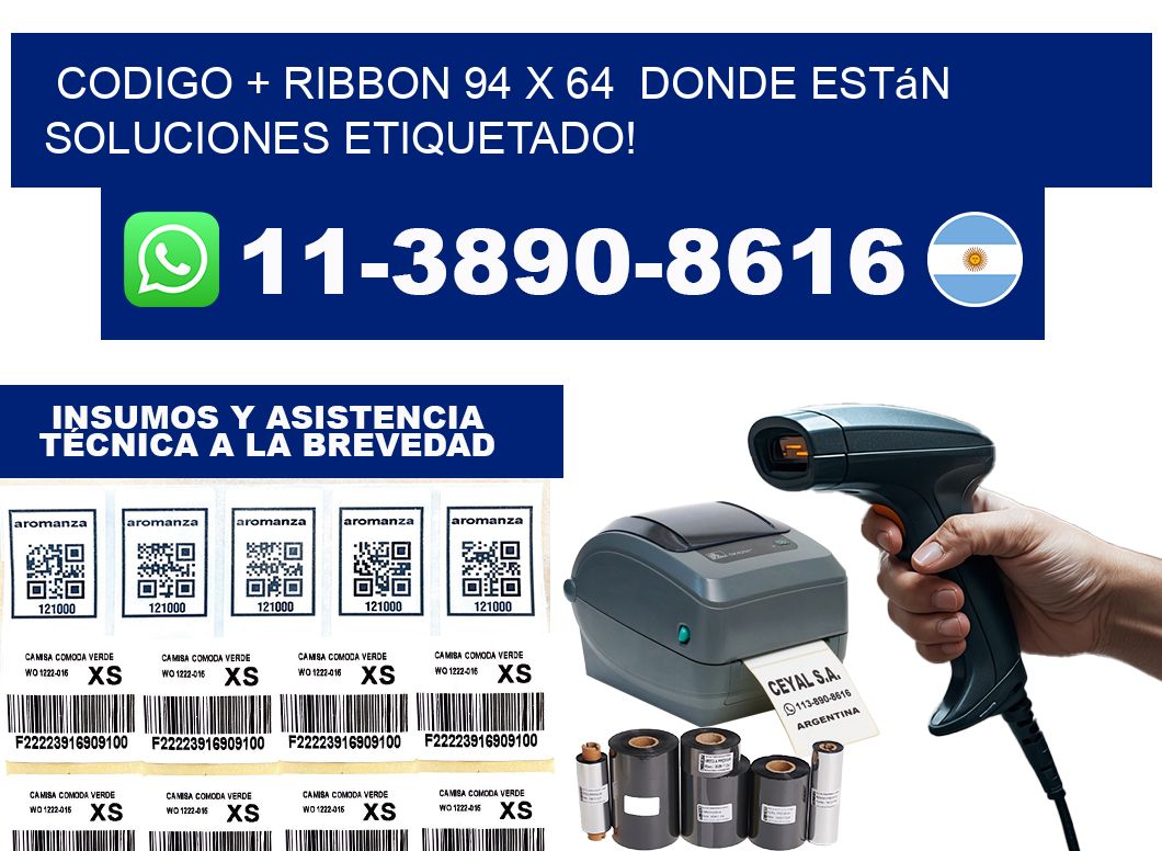 codigo + ribbon 94 x 64  donde están soluciones etiquetado!