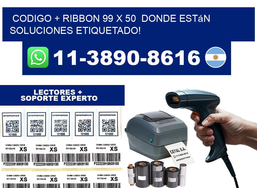 codigo + ribbon 99 x 50  donde están soluciones etiquetado!